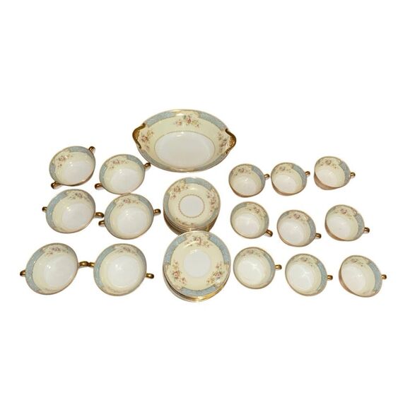 Japanese Vintage1940's 34 piece Noritake "Blue Dawn”  fine china set floral - Picture 8 of 10